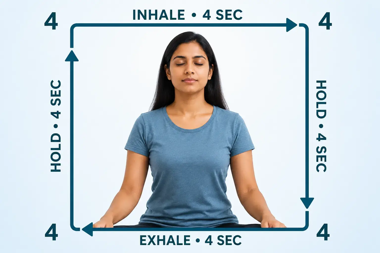 तकनीक 3: बॉक्स ब्रीदिंग | Box Breathing (4-4-4-4 Technique)